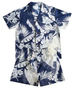Boy's Aloha Cabana Set - Navy With Cream Floral