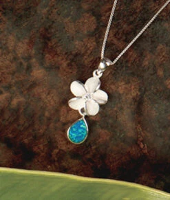 Island Opals® Plumeria Drop Necklace -Fashion Store opal sterling plumeria 2 82660.1705703379