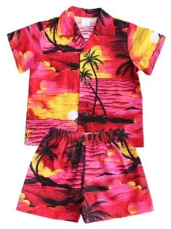 Boy's Aloha Cabana Set - Red Scenic